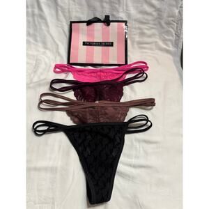 NWOT - Victoria’s Secret PINK Double Strap Cotton & Lace Thongs Size S